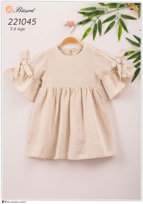 KOLU FİSTOLU KETEN ELBİSE