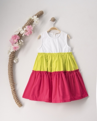RENKLİ KATLI COTTON ELBİSE